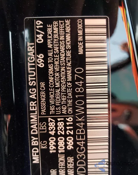 2019 Mercedes-Benz A 220 z USA, uszkodzony, nr VIN WDD3G4EB4KW018470